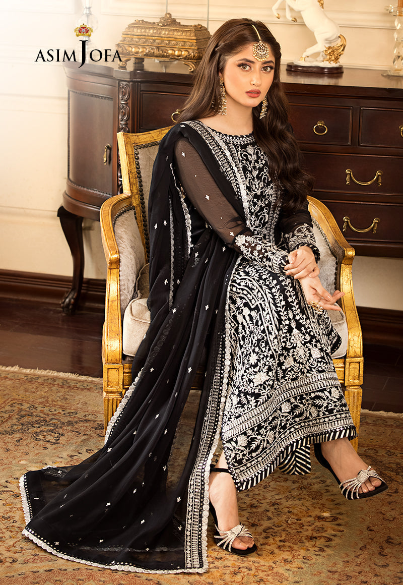 3 Piece - Embroidered Chiffon ZP-15 | AsimJofa (Stitched)