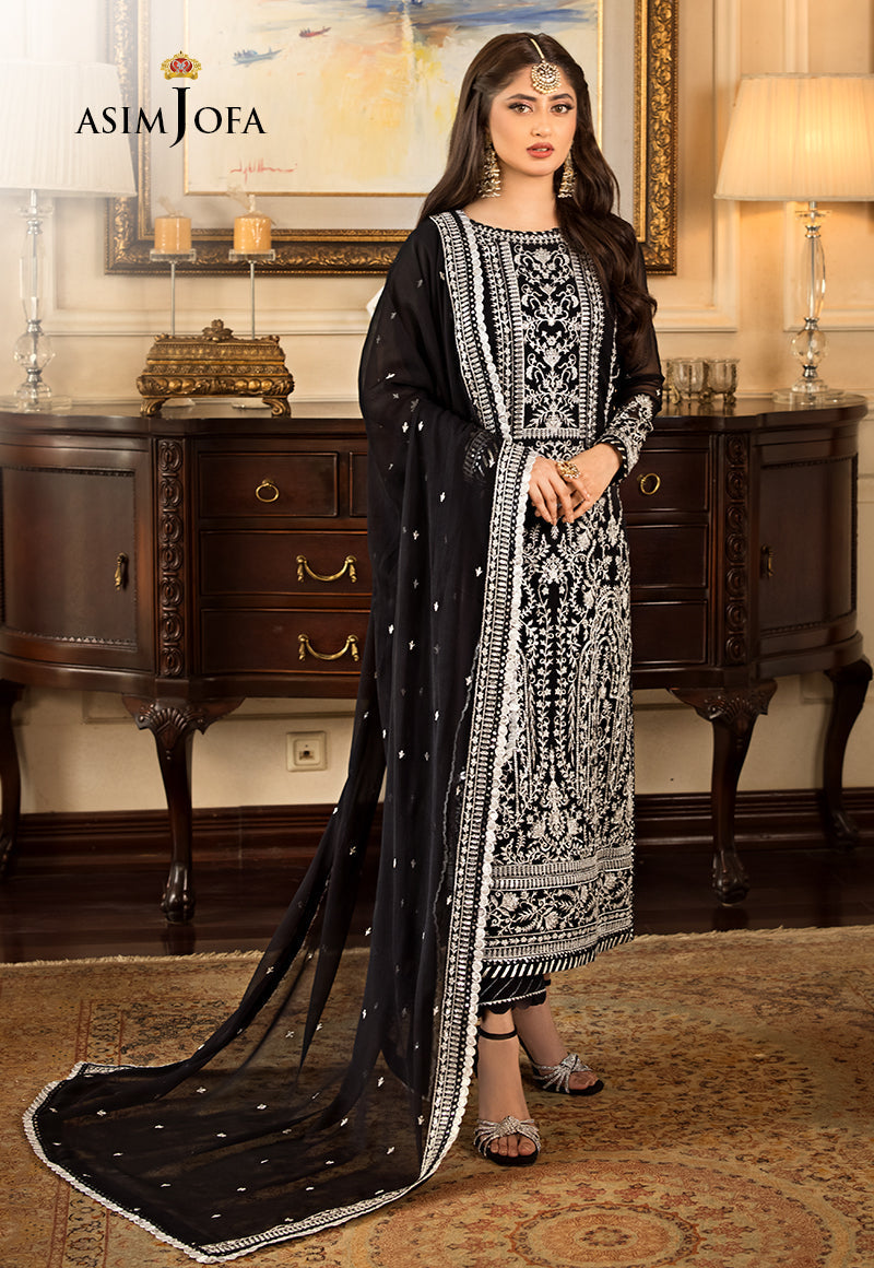 3 Piece - Embroidered Chiffon ZP-15 | AsimJofa (Stitched)