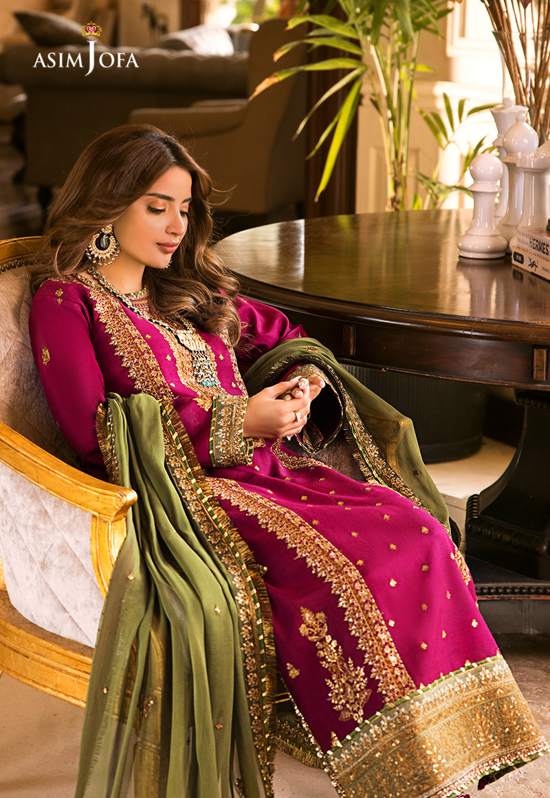 3 Piece - Embroidered Chiffon ZP-14 | AsimJofa (Stitched)