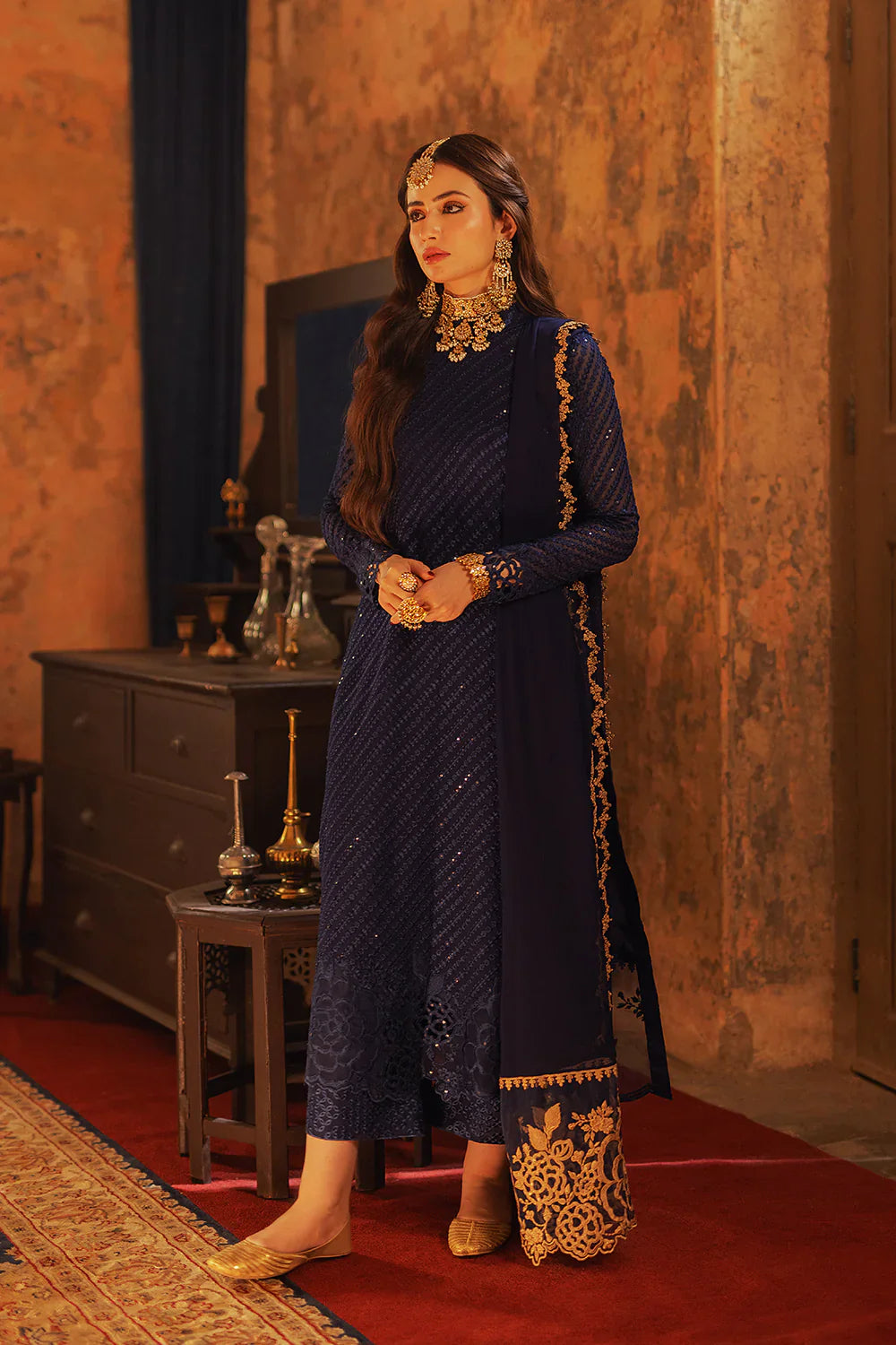 3 Piece - Sequins Embroidered Chiffon PS-083 | Azure (Stitched)