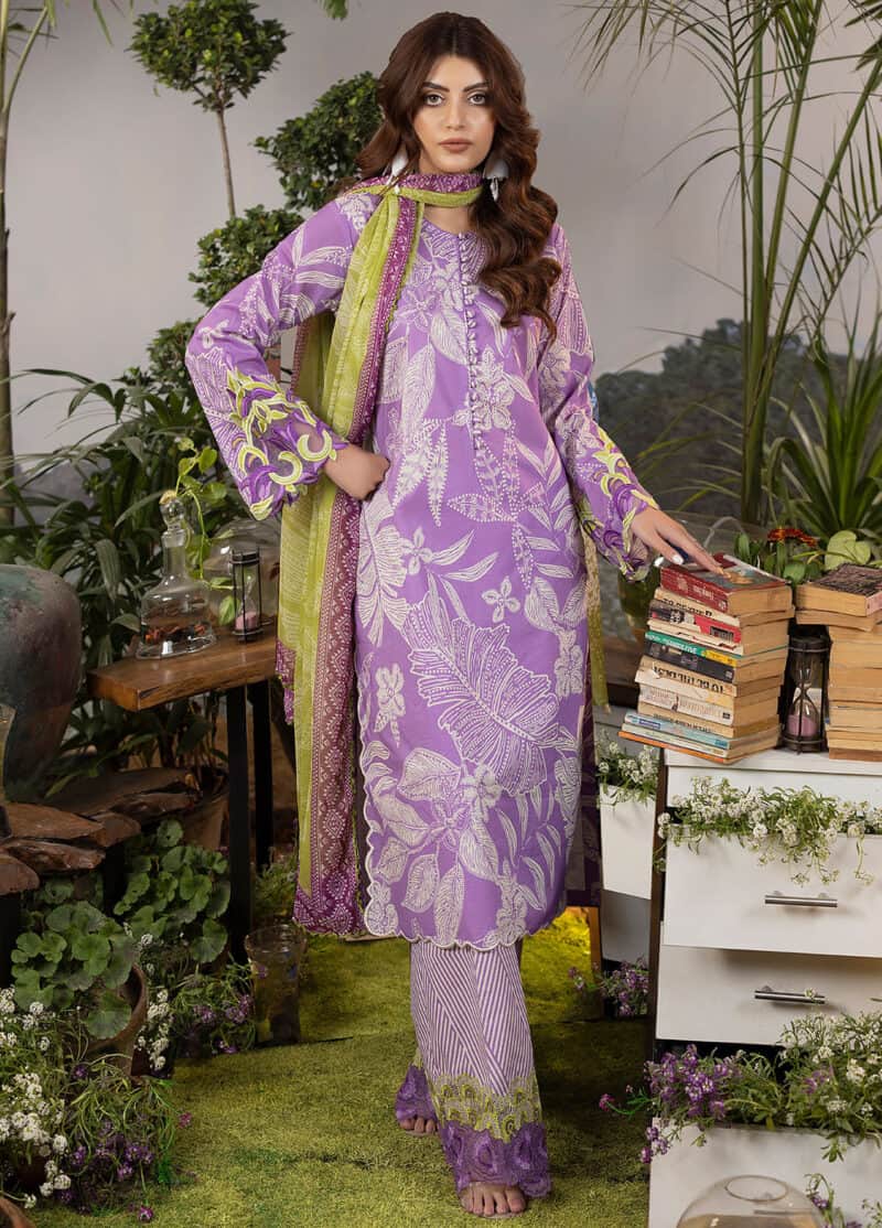 3 piece - Heavy embroidered Digital Print Lawn PS-154 | AL-Karam (Stitched)