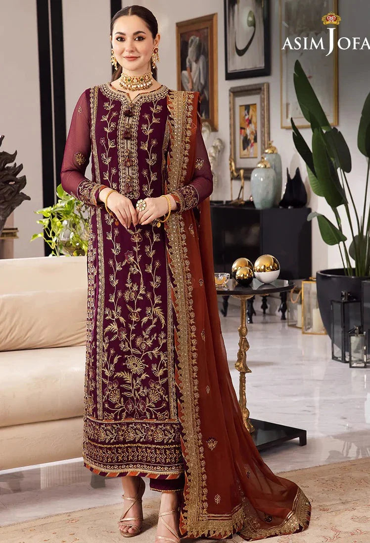 3 Piece - Embroidered Chiffon ZP-13 | Asim Jofa (Stitched)